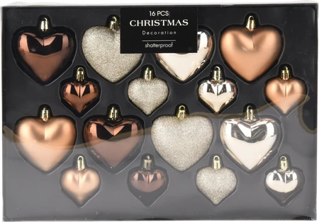 Kerstbal Set Hartjes Plastic Amber 16st