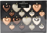 Kerstbal Set Hartjes Plastic Amber 16st