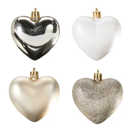 Kerstbal Set Hartjes Plastic Champagne 16st