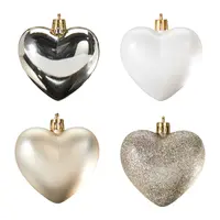 Kerstbal Set Hartjes Plastic Champagne 16st