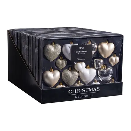 Kerstbal Set Hartjes Plastic Champagne 16st
