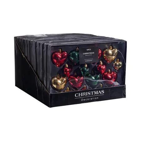 Kerstbal Set Hartjes Plastic Traditioneel 16st