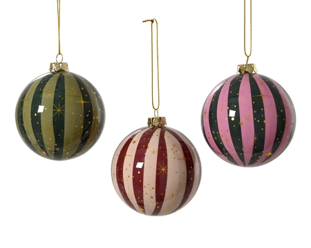 Kerstbal Stripe Ø8cm Assorti 1st