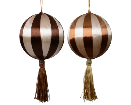 Kerstbal Stripes Tassel Bruin Ø10cm Assorti 1st