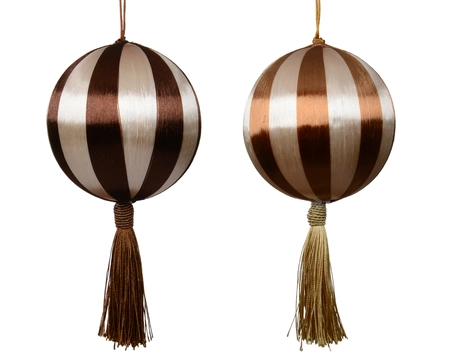 Kerstbal Stripes Tassel Bruin Ø12cm Assorti 1st