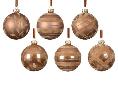 Kerstbal Velvet Glitter Glas Karamel Bruin Ø8cm Assorti 1st
