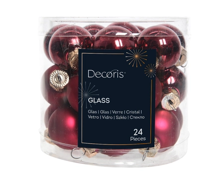 Kerstballen Glas Ø2,5cm Ossenbloed Rood 24st