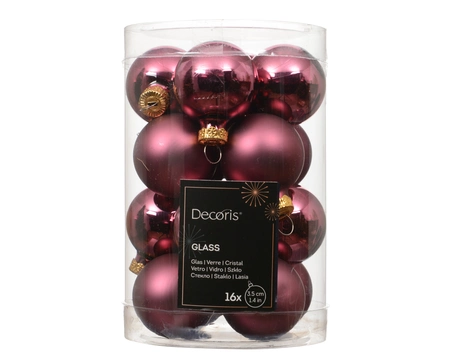 Kerstballen Glas Ø3,5cm Donker Roze 16st