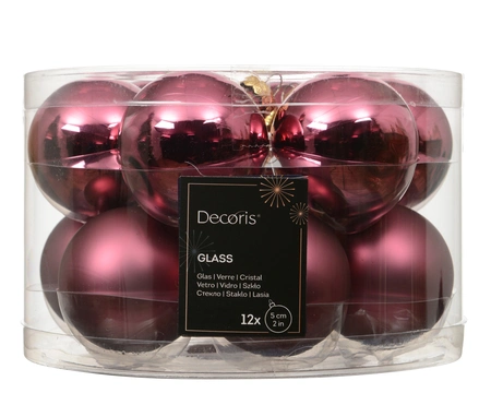 Kerstballen Glas Ø5cm Donker Roze 12st
