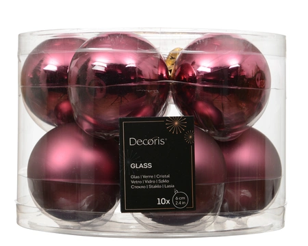 Kerstballen Glas Ø6cm Donker Roze 10st