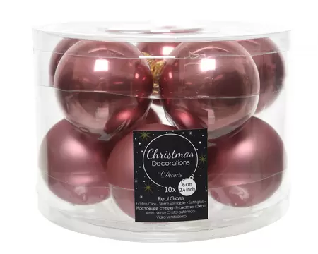Kerstballen Glas Ø6cm Velvet Roze 10st
