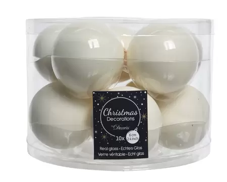 Kerstballen Glas Ø6cm Wol Wit 10st