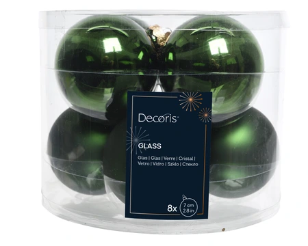 Kerstballen Glas Ø7cm Dennengroen 8st