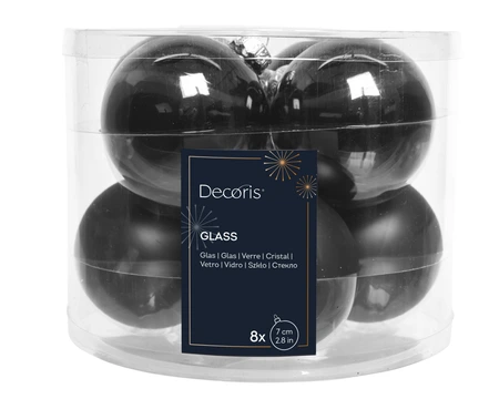 Kerstballen Glas Ø7cm Zwart 8st