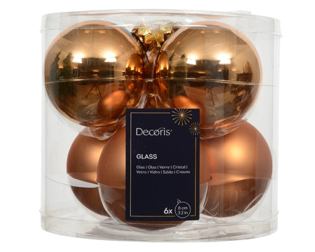 Kerstballen Glas Ø8cm Brandy 6st