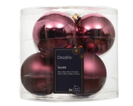 Kerstballen Glas Ø8cm Donker Roze 6st