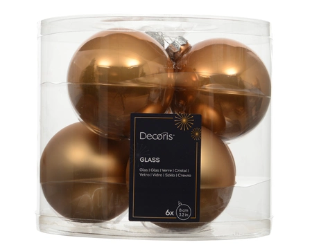 Kerstballen Glas Ø8cm Karamel Bruin 6st
