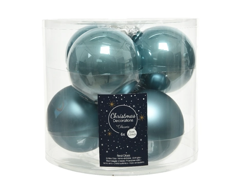 Kerstballen Glas Ø8cm Ochtendblauw 6st