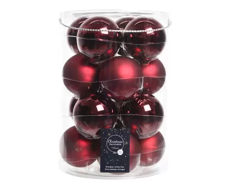 Kerstballen Glas Ø8cm Ossenbloed Rood 16st