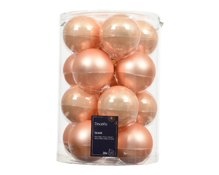 Kerstballen Glas Ø8cm Peach Pearl 16st