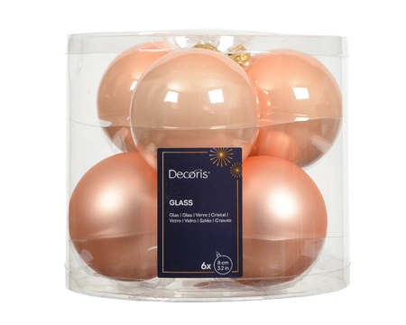 Kerstballen Glas Ø8cm Peach Pearl 6st