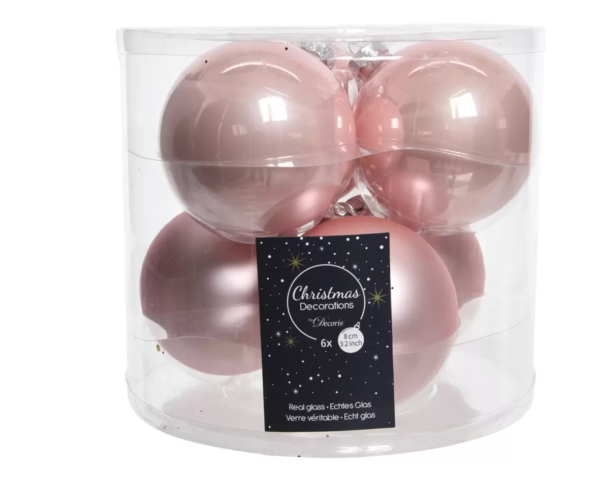 Kerstballen Glas | Ø8cm 6st Blush Pink -