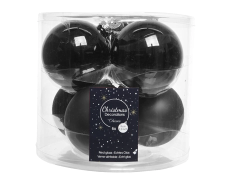 Kerstballen Glas Ø8cm Zwart 6st