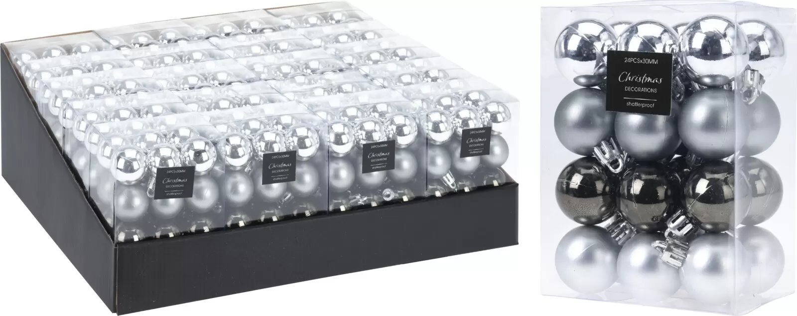 Kerstballetjes Graphite 24 stuks kleine kerstballen Tuincollectie.nl