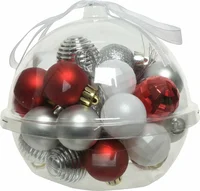 Kerstballen Mix Plastic Ø3cm Rood/Zilver/Wit 30st
