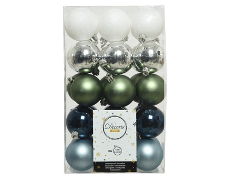 Kerstballen Mix Plastic Ø6cm Blauw / Groen 30st