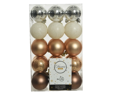 Kerstballen Mix Plastic Ø6cm Toffee Bruin / Zilver 30st