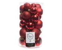 Kerstballen Mix Plastic Rood 30st