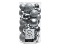 Kerstballen Mix Plastic Zilver 30st