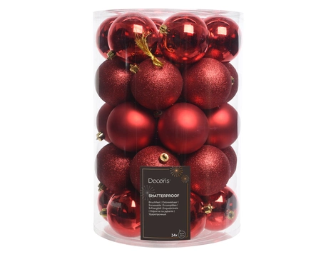 Kerstballen Plastic Ø8cm Kerst Rood 34st