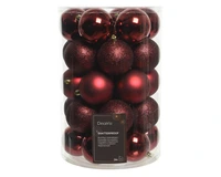 Kerstballen Plastic Ø8cm Ossenbloed Rood 34st