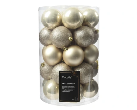 Kerstballen Plastic Ø8cm Parel 34st