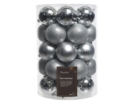 Kerstballen Plastic Ø8cm Zilver 34st