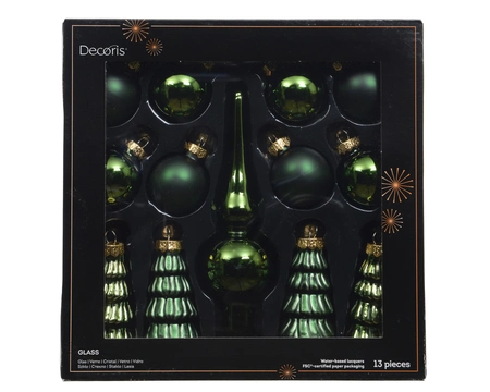 Kerstballen Set Glas Dennengroen 13-delig