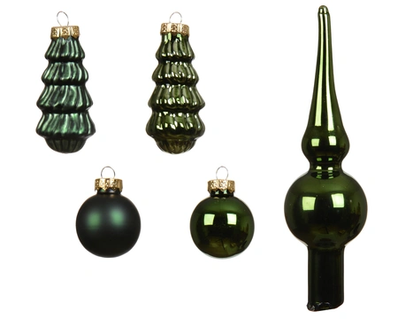 Kerstballen Set Glas Dennengroen 13-delig