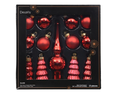 Kerstballen Set Glas Kerstrood 13-delig