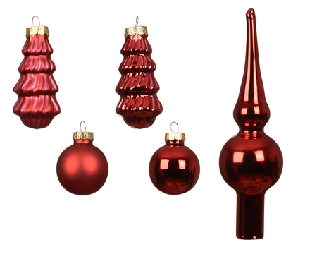 Kerstballen Set Glas Kerstrood 13-delig