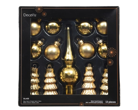 Kerstballen Set Glas Licht Goud 13-delig