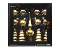 Kerstballen Set Glas Licht Goud 13-delig