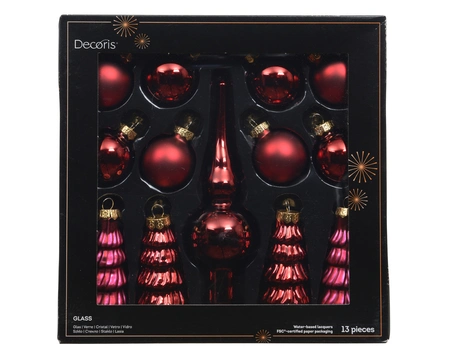 Kerstballen Set Glas Ossenbloed Rood 13-delig