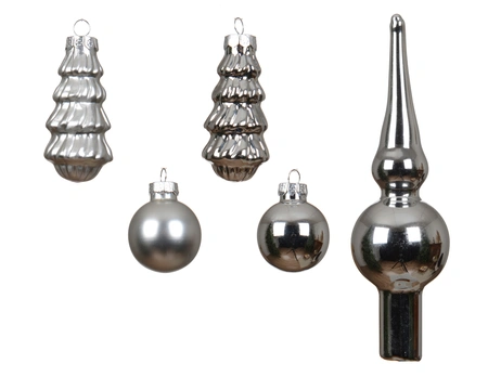 Kerstballen Set Glas Zilver 13-delig
