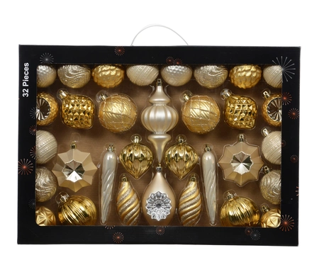 Kerstballen Set Plastic Goud en Parel 32-delig