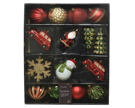Kerstballen Set Plastic Rood Groen en Goud 25-delig
