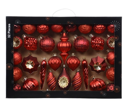 Kerstballen Set Plastic Kerst Rood 32-delig