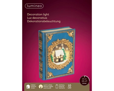 Kerstfiguur Boek met LED Blauw 22cm