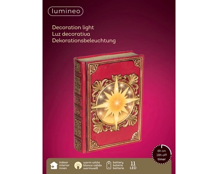 Kerstfiguur Boek met LED Rood 22cm
